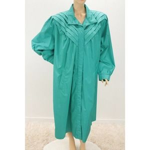 80s Peter Daniels Pleated Raincoat Teal Plus Size 26/28 Trench Rubber Backed 4X